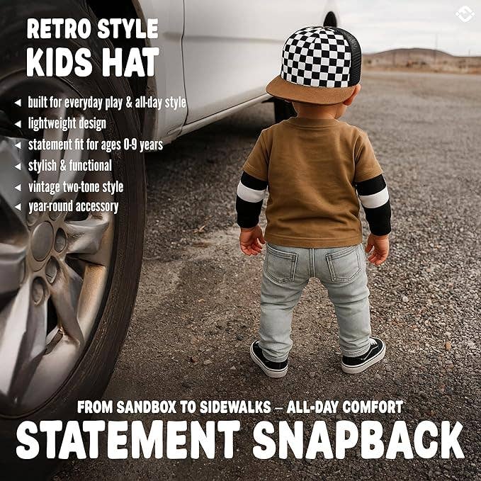 Flat Brim Trucker Hat - Checker/Faux Leather Brim: Medium/Large (2-9 Years)