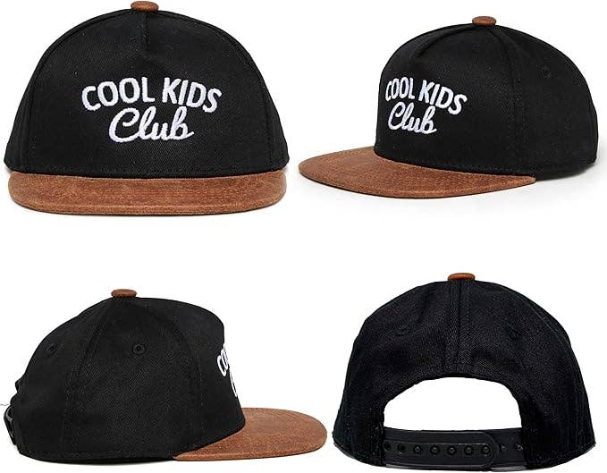 Flat Brim Trucker Hat - Cool Kids Club - Black/Faux Leather: Small (12-24 Months)