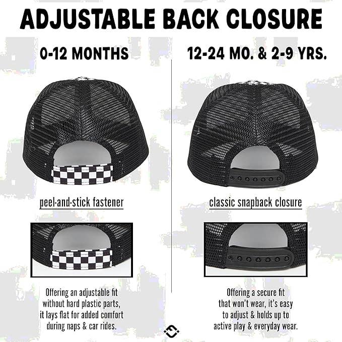 Flat Brim Trucker Hat - Checker/Faux Leather Brim: Medium/Large (2-9 Years)