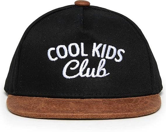 Flat Brim Trucker Hat - Cool Kids Club - Black/Faux Leather: Small (12-24 Months)