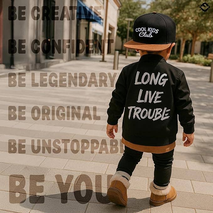 Flat Brim Trucker Hat - Cool Kids Club - Black/Faux Leather: Small (12-24 Months)
