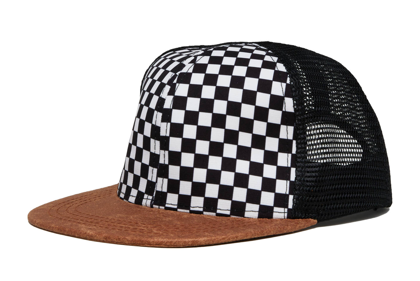 Flat Brim Trucker Hat - Checker/Faux Leather Brim: Medium/Large (2-9 Years)