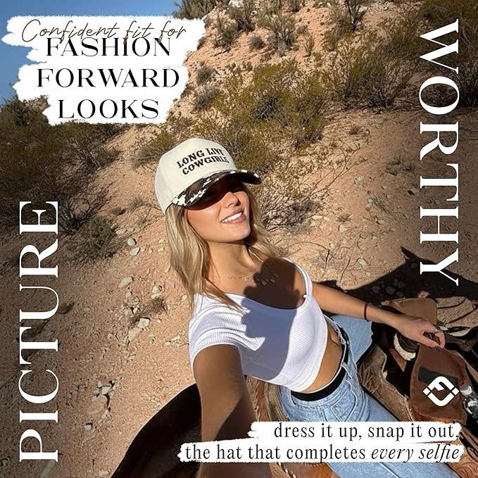 Two Tone Cap - Long Live Cowgirls - Cow Print/Beige