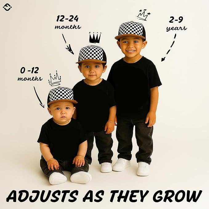 Flat Brim Trucker Hat - Checker/Faux Leather Brim: Kids (2-9 Years)