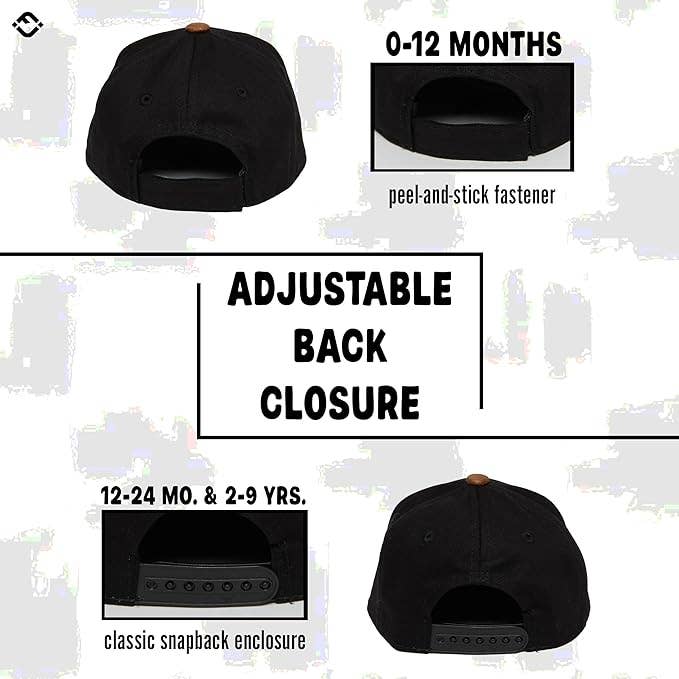 Flat Brim Trucker Hat - Cool Kids Club - Black/Faux Leather: Small (12-24 Months)
