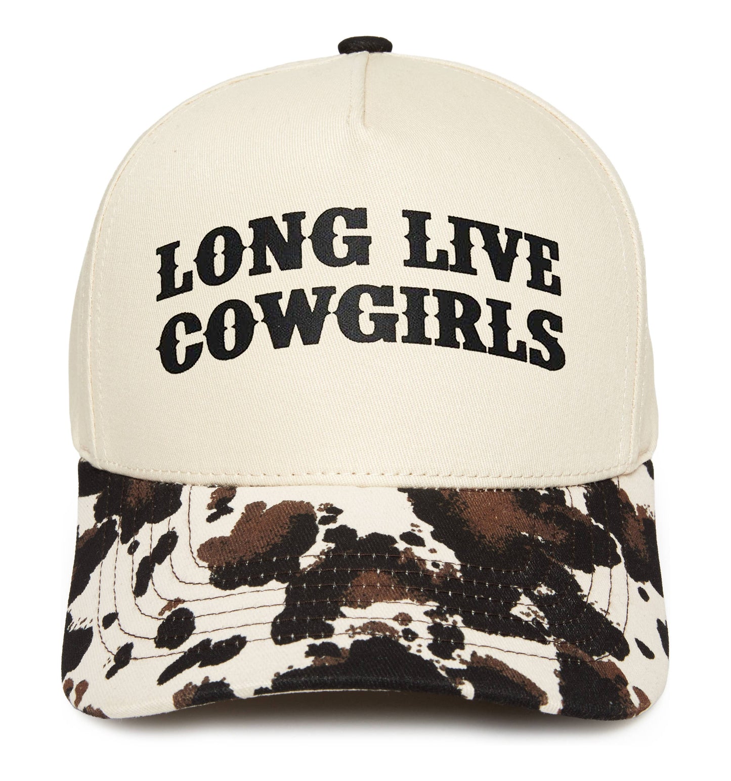 Two Tone Cap - Long Live Cowgirls - Cow Print/Beige