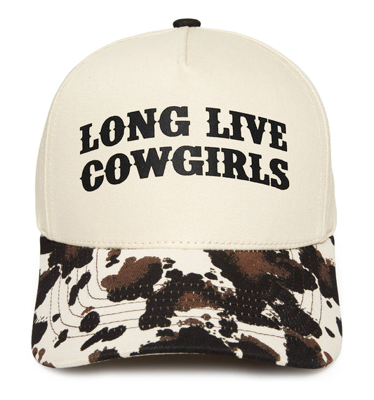 Two Tone Cap - Long Live Cowgirls - Cow Print/Beige