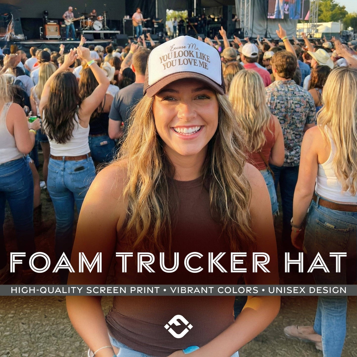 Foam Trucker Hat - You Look Like You Love Me - Brown/White