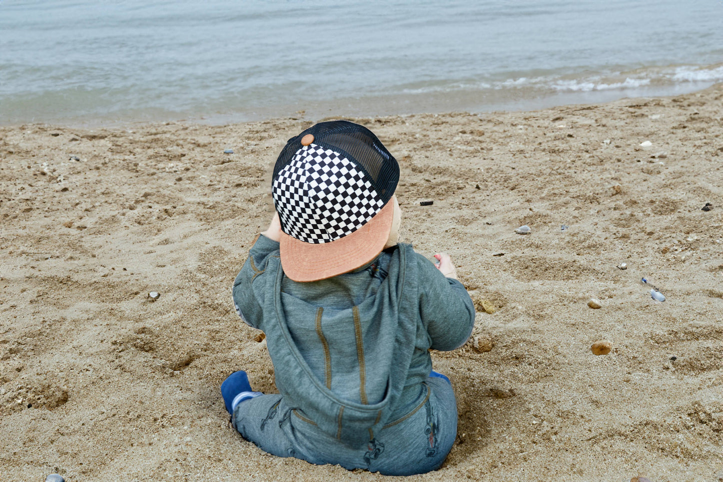Flat Brim Trucker Hat - Checker/Faux Leather Brim: Medium/Large (2-9 Years)