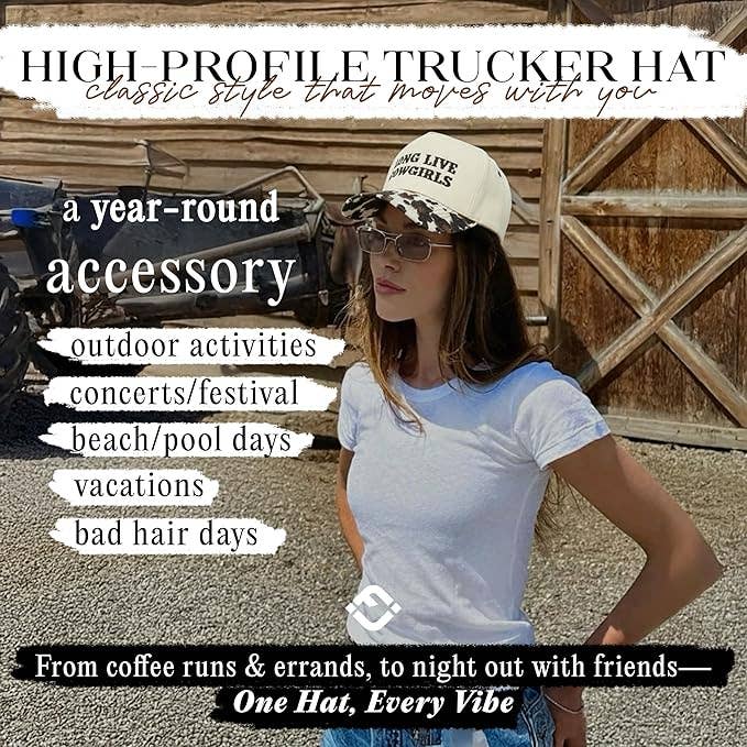 Two Tone Cap - Long Live Cowgirls - Cow Print/Beige