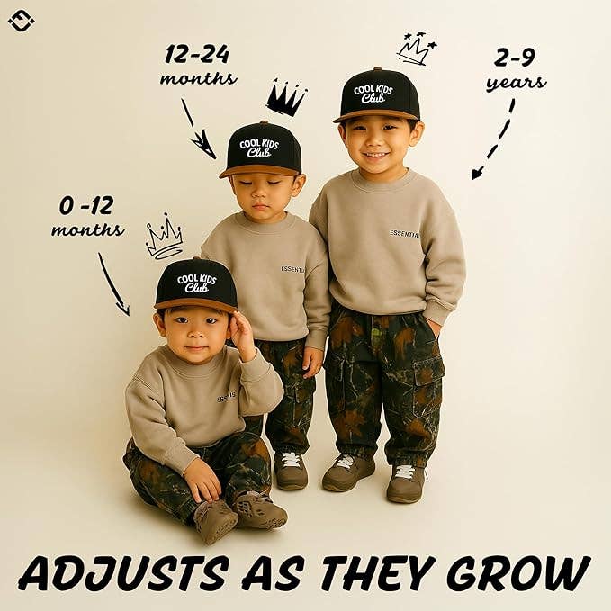 Flat Brim Trucker Hat - Cool Kids Club - Black/Faux Leather: Small (12-24 Months)
